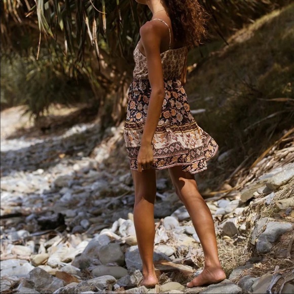 Orange Black Boho Floral Gypsy Print Cami Dress - Picture 3 of 7